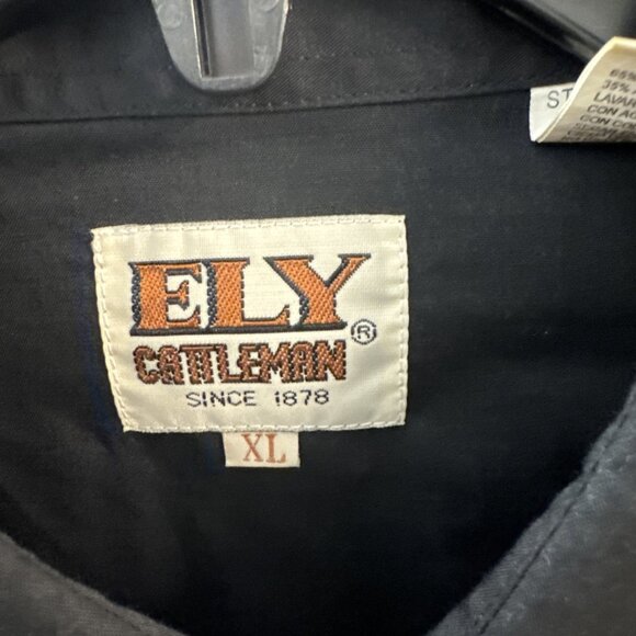 ELY Diamond Men's Size  XL Pearl Snap Western Embroidered Shirt Black - A19 - Picture 5 of 11